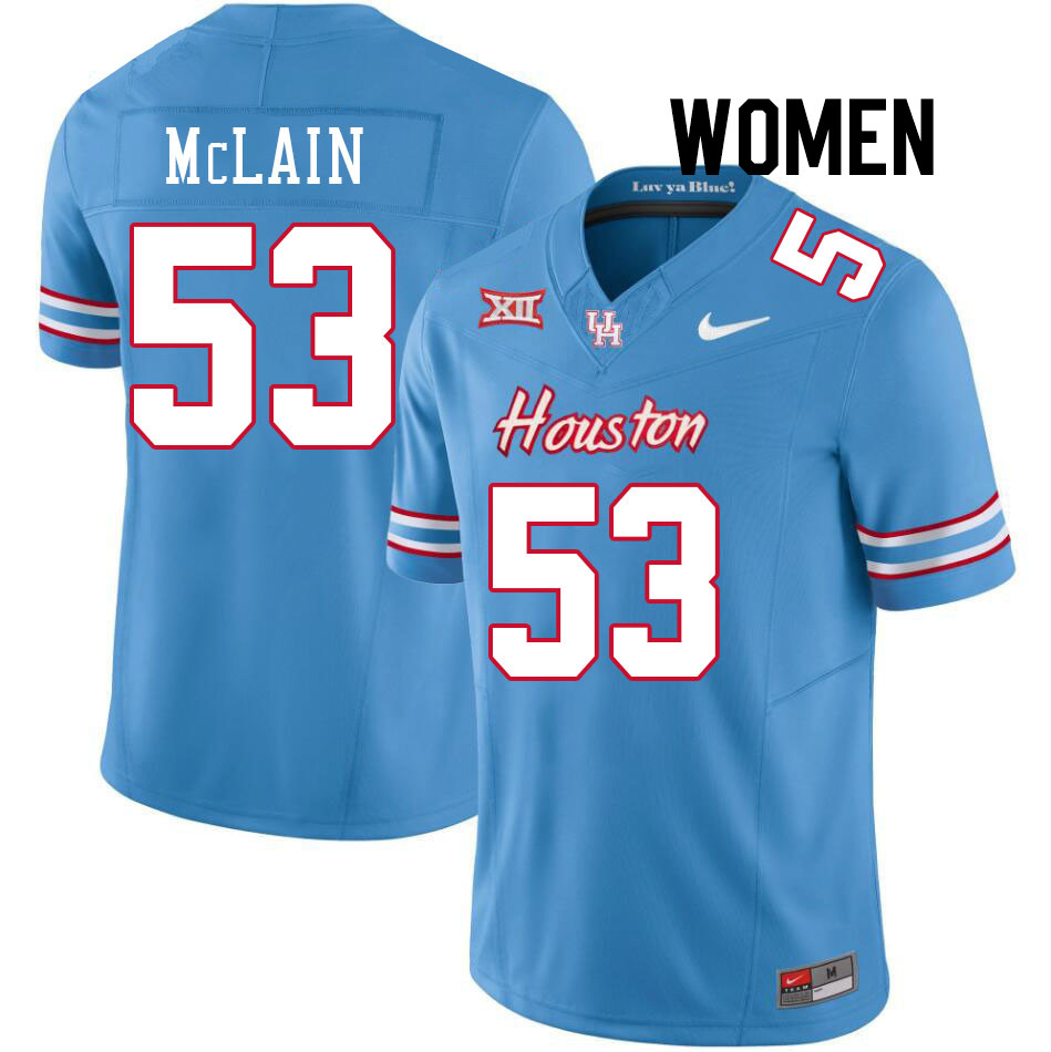 Women #53 Ronnell McLain Houston Cougars College Football Jerseys Stitched-Oilers